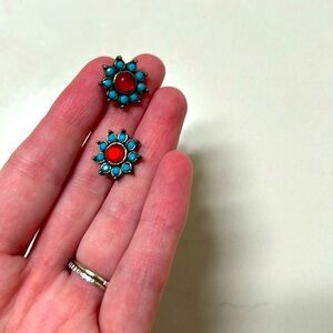 Turquoise and Ruby Earrings